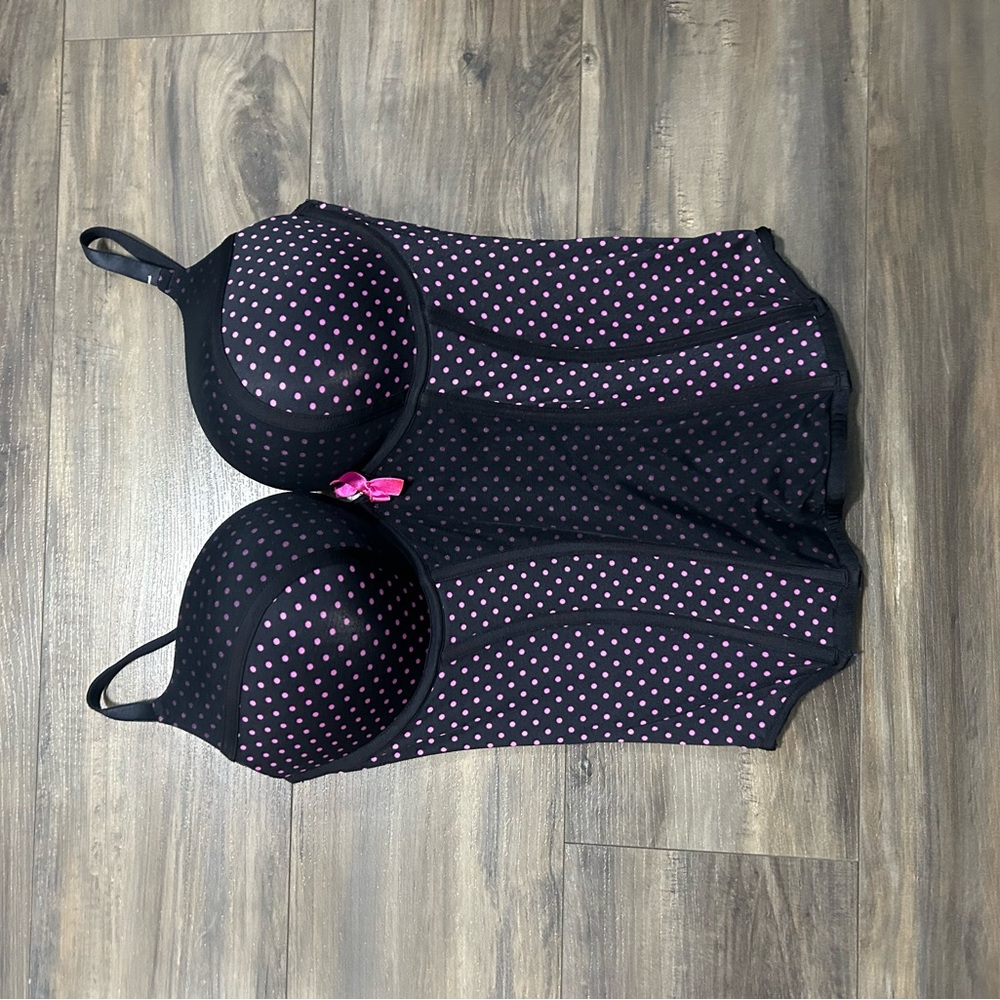 Black and Pink Polka Dot Women's Bustier - Picture 2 of 5